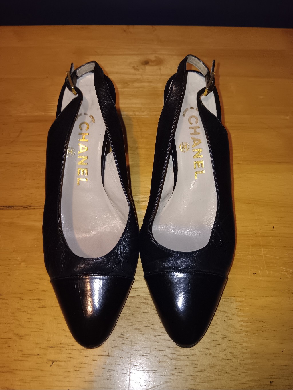 Chanel Cc Black Leather Slingback Heels Size 35 1/2